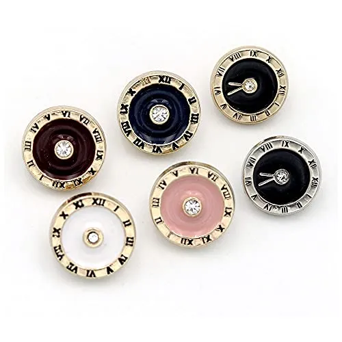 10 Pcs Round Button Small Mini Button Clock Design Pattern or Blazer Coat Uniform Shirt(Black,12mm)