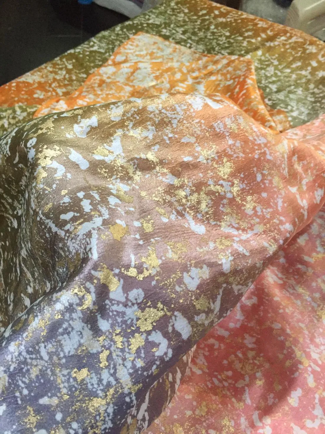 100% Pure Silk Tussar Tie Dye and Gold Print in four shades 44" wide [12342]