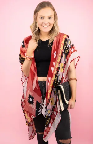 Arrowhead Springs Aztec Coral Kimono