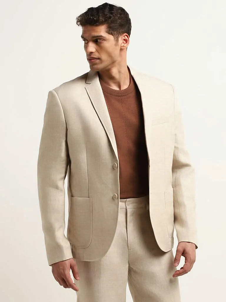 Ascot Solid Beige Relaxed Fit Linen Blazer