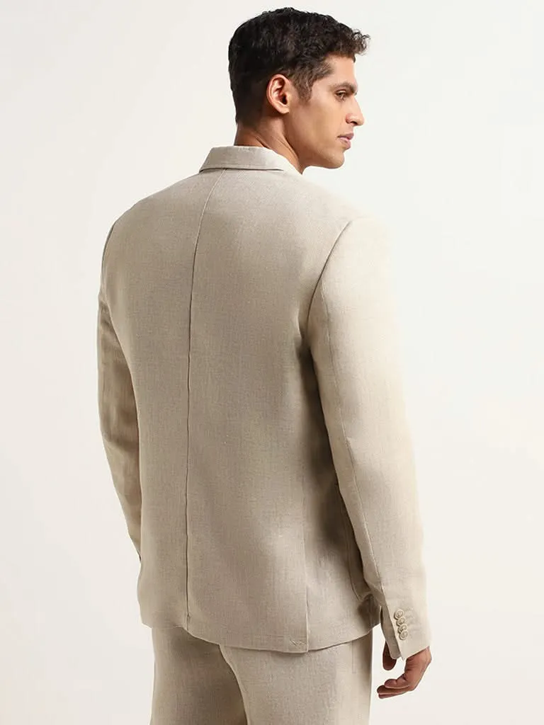 Ascot Solid Beige Relaxed Fit Linen Blazer