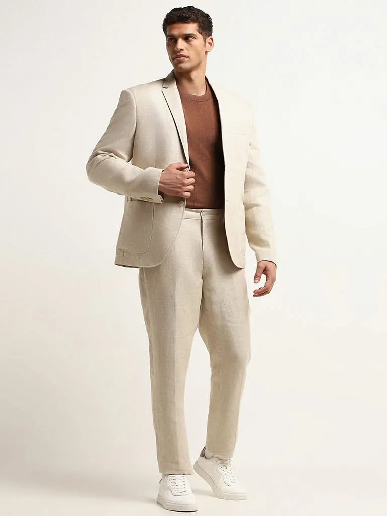 Ascot Solid Beige Relaxed Fit Linen Blazer