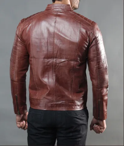 Austin Men's Distressed Brown Leather Cafe Racer Jacket