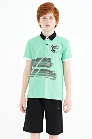 baski detayli polo yaka standart kalip erkek çocuk t-shirt - 11094