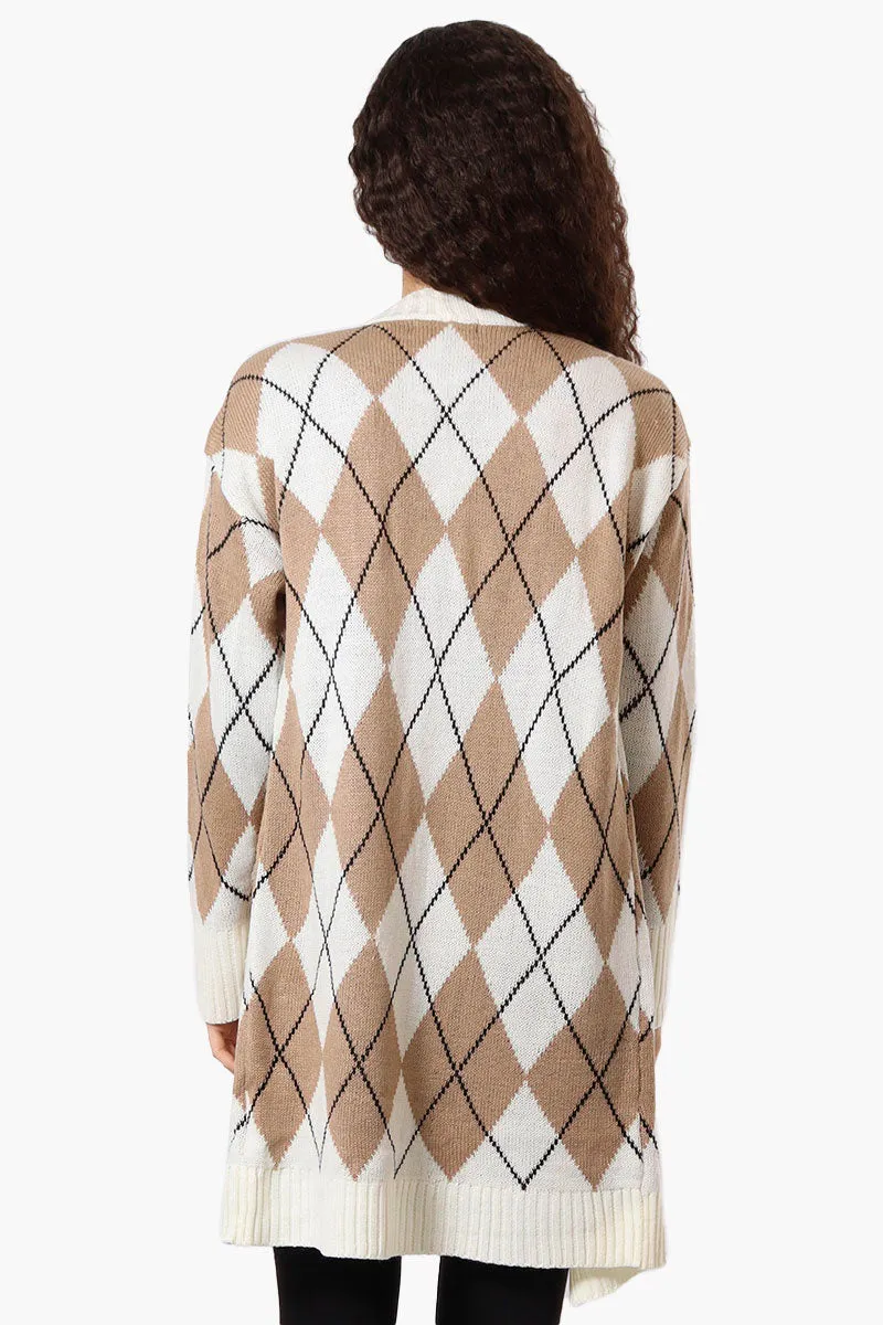 Beechers Brook Argyle Pattern Open Wrap Cardigan - Beige