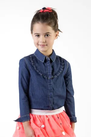 Billieblush Denim Ruffle Girls Shirt