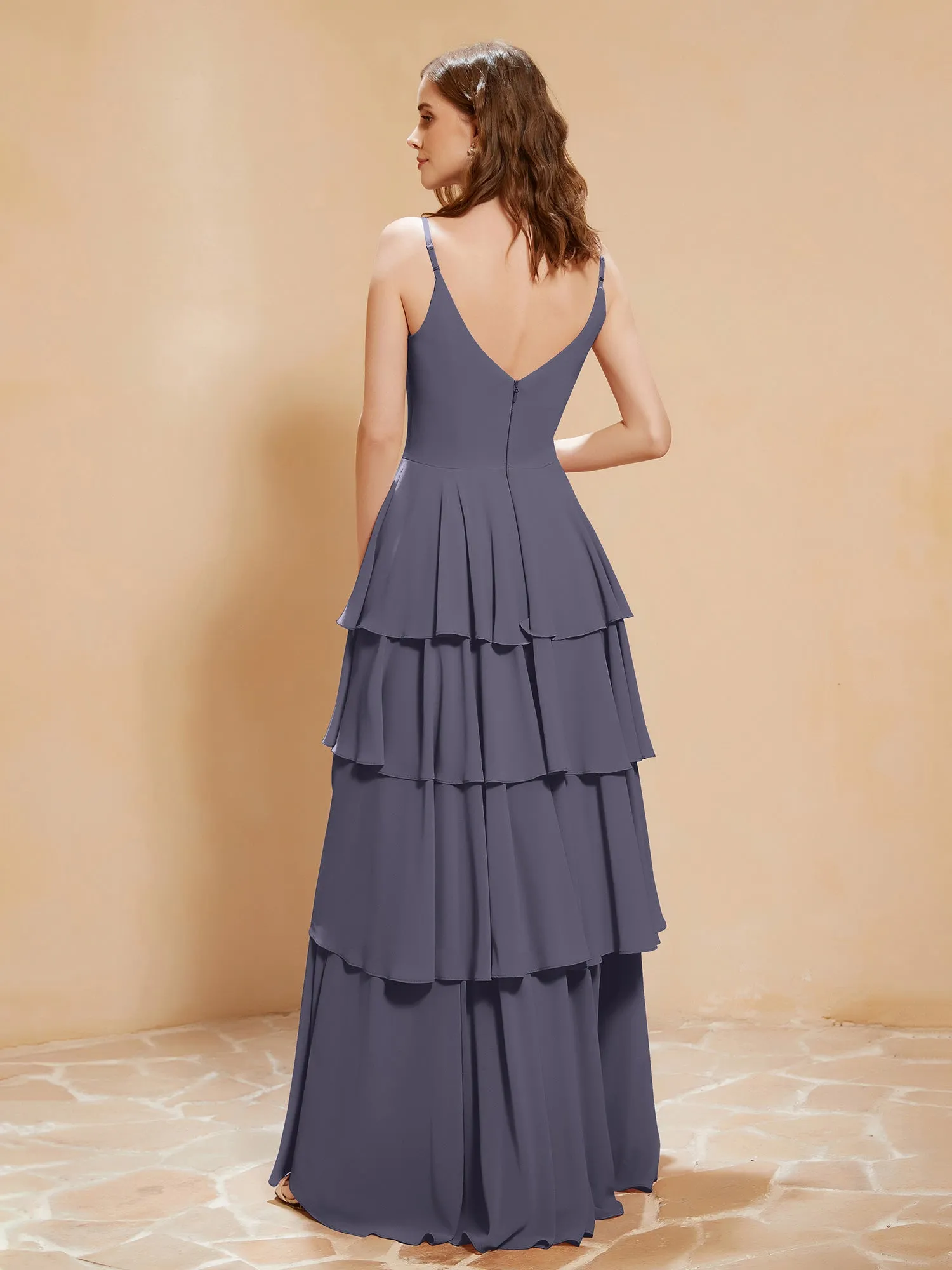 Boho V-neck Floor-length Dress Flowy Ruffles Stormy