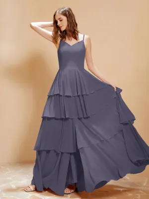 Boho V-neck Floor-length Dress Flowy Ruffles Stormy