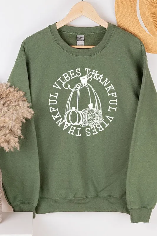 CALI "Thankful Vibes" Pumpkin Circle Graphic Autumn Sweatshirt