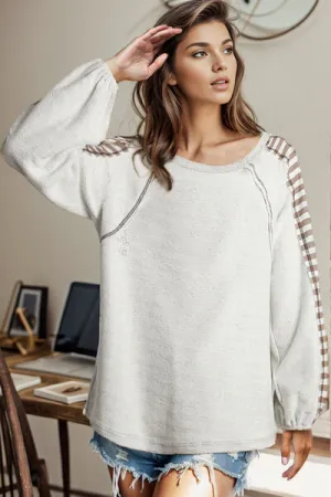 Contrast Stitching Round Neck Long Sleeve T-Shirt