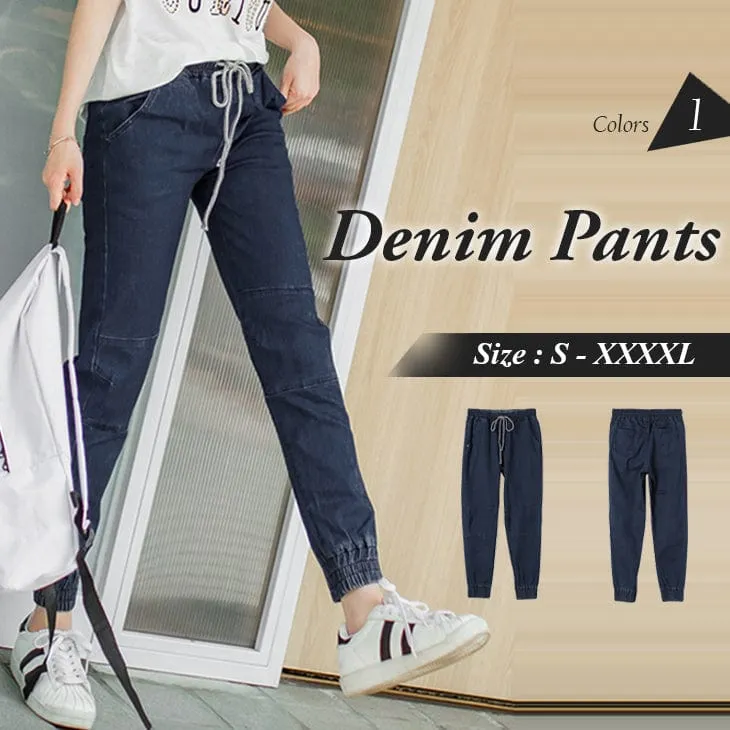 DRAWSTRING WAIST DENIM PANTS