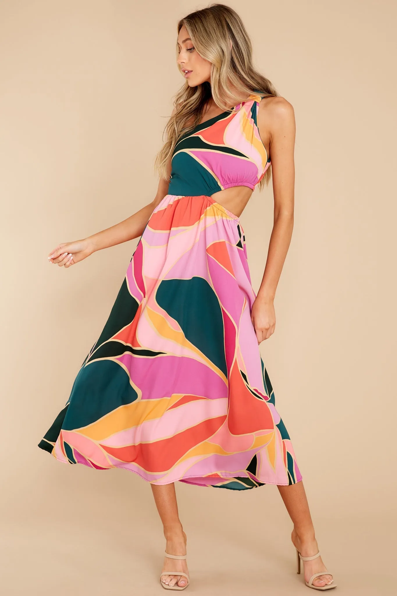 Essential Piece Pink Multi Print Midi Dress