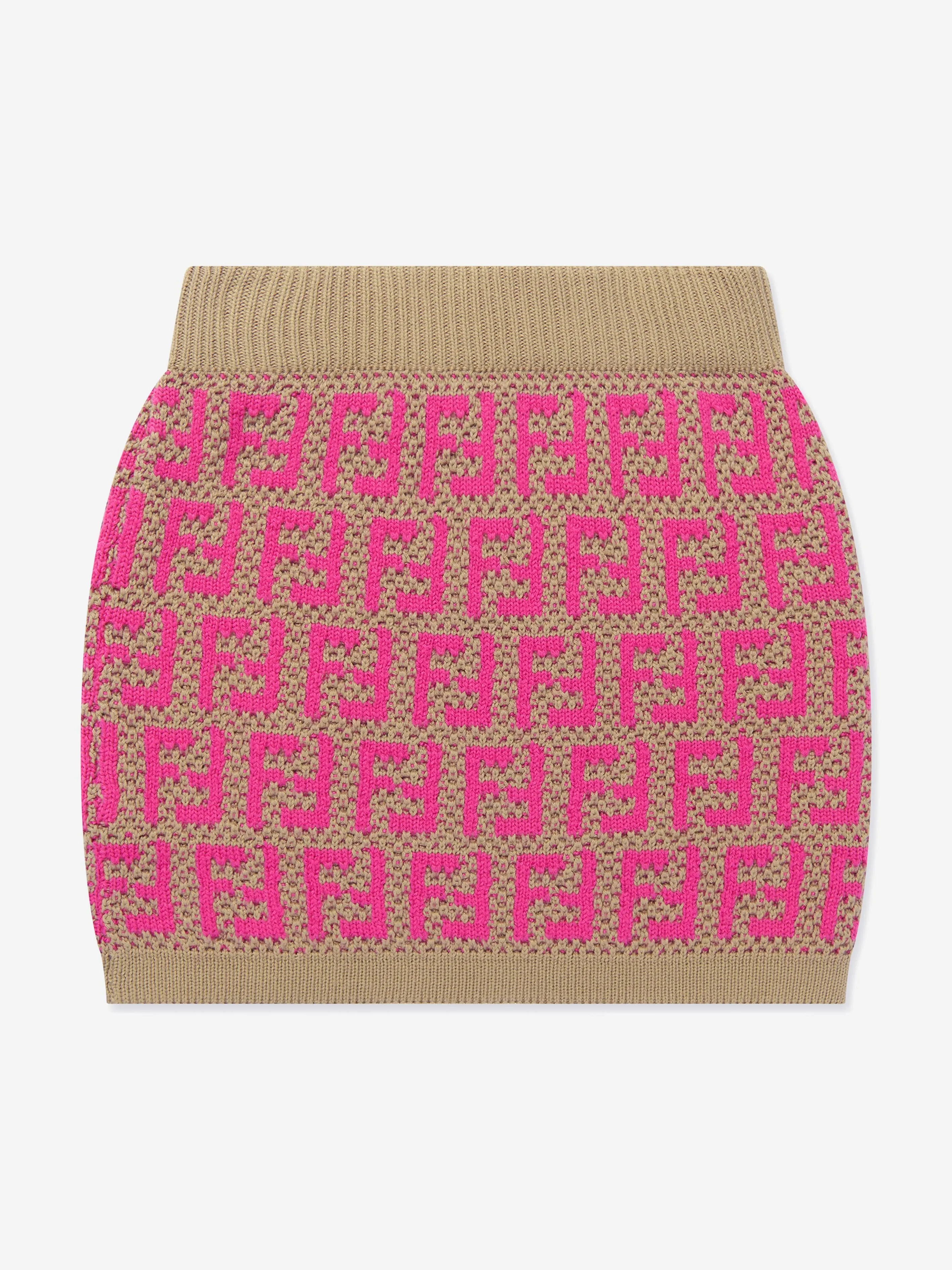 Fendi Girls Knitted FF Logo Skirt in Pink