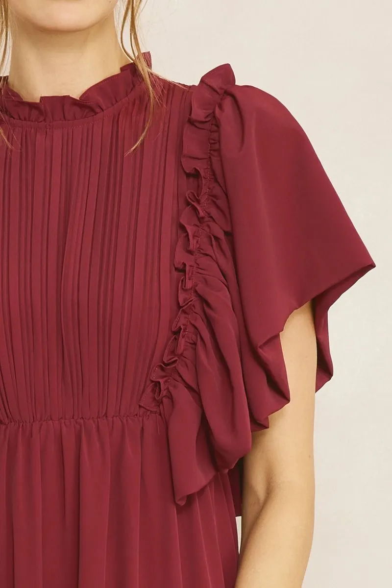 Florence Ruffle Midi Dress - Burgundy