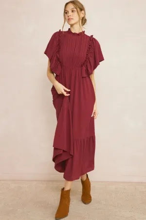 Florence Ruffle Midi Dress - Burgundy