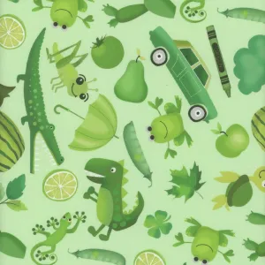 Grass Green I Spy Creatures & Stuff on Light Green Quilting Cotton