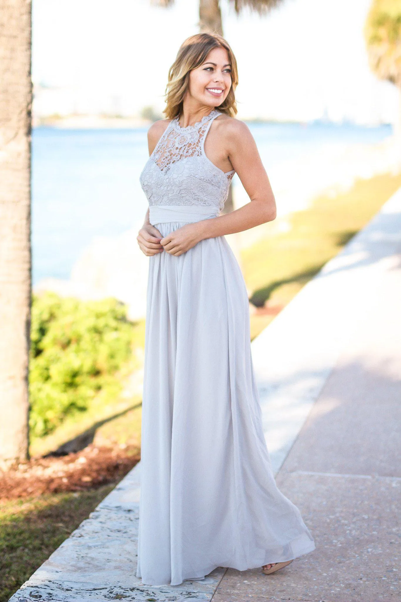 Gray Crochet Maxi Dress