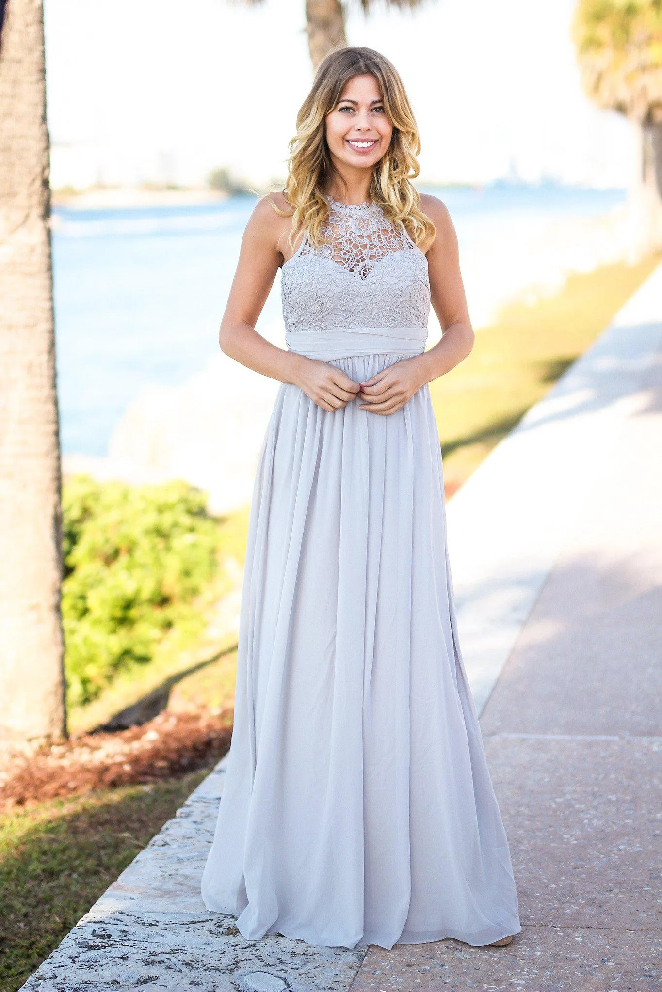 Gray Crochet Maxi Dress