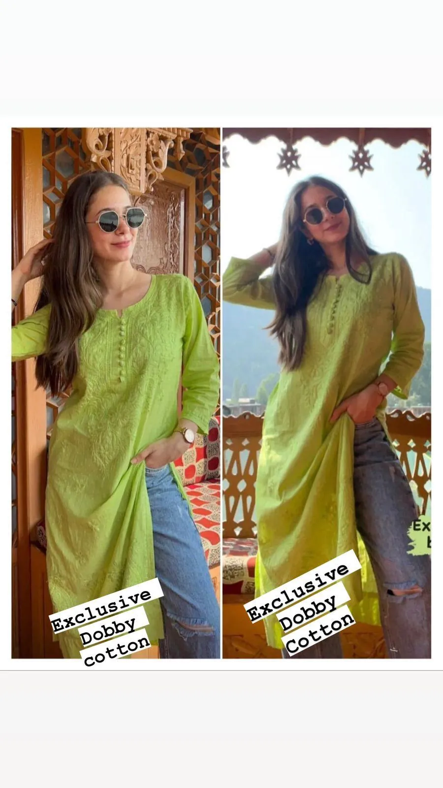 Green Exclusive Dyeable Dobby Cotton Kurti with Ghaspatti Work Pant Set