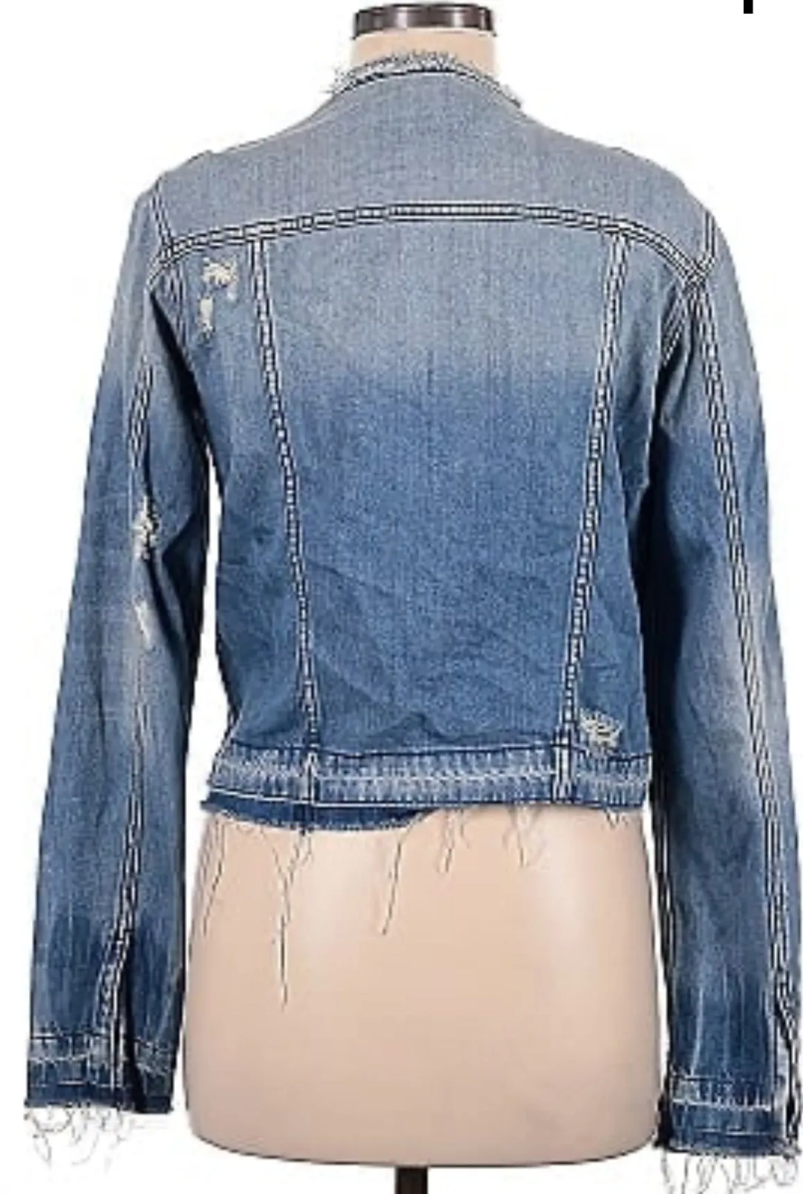 Hidden Collarless Basic Denim Jacket - Light