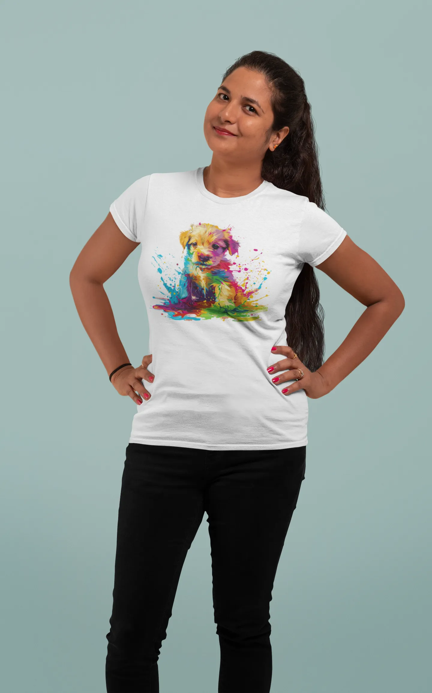 Holi special t shirt for women with Color Splash Puppy design