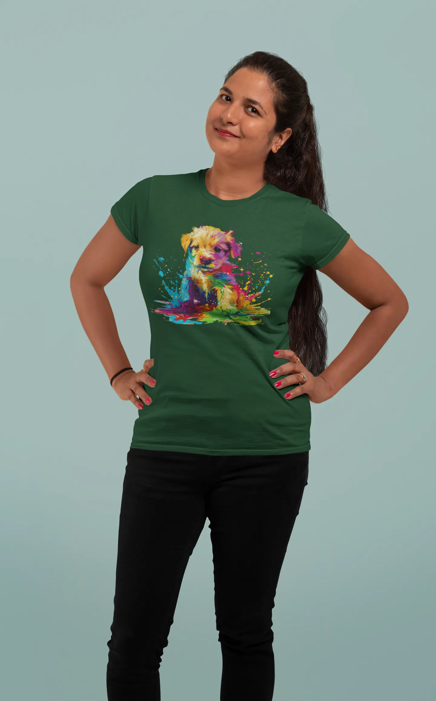 Holi special t shirt for women with Color Splash Puppy design