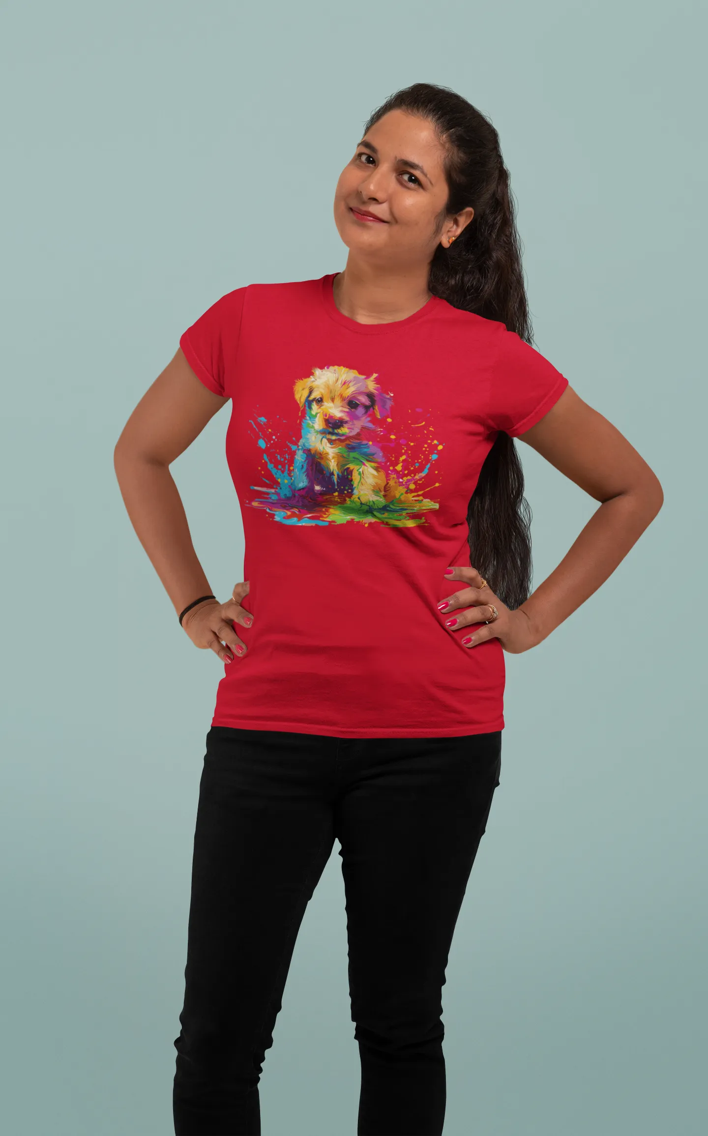 Holi special t shirt for women with Color Splash Puppy design