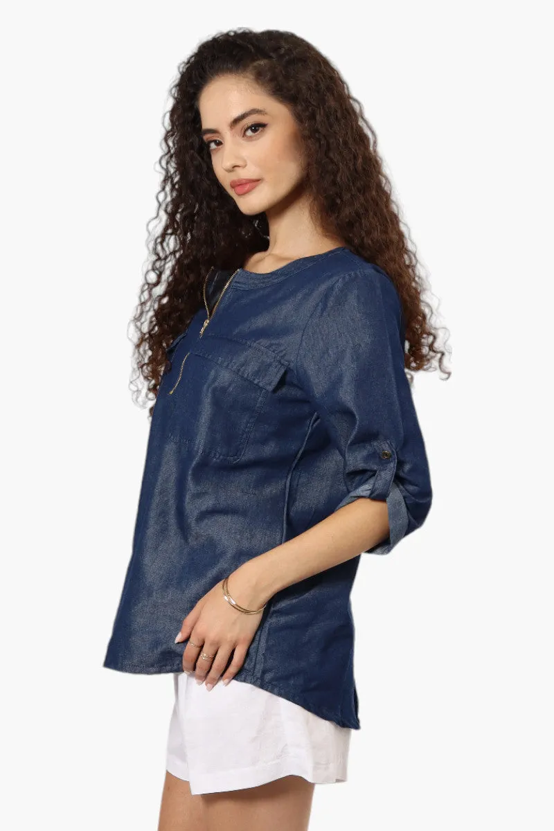 Impress Denim Roll Up Sleeve Shirt - Navy