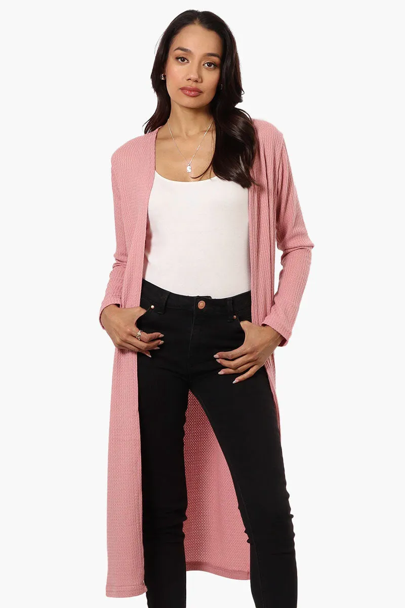 International INC Company Long Sleeve Side Slit Wrap Cardigan - Pink