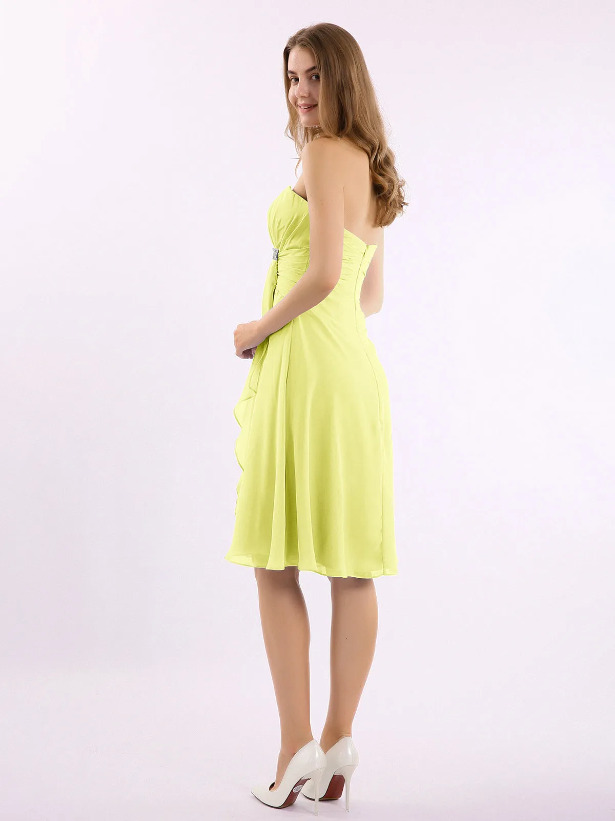 Knee Length Chiffon Dress with Sweetheart Neck-Daffodil Plus Size