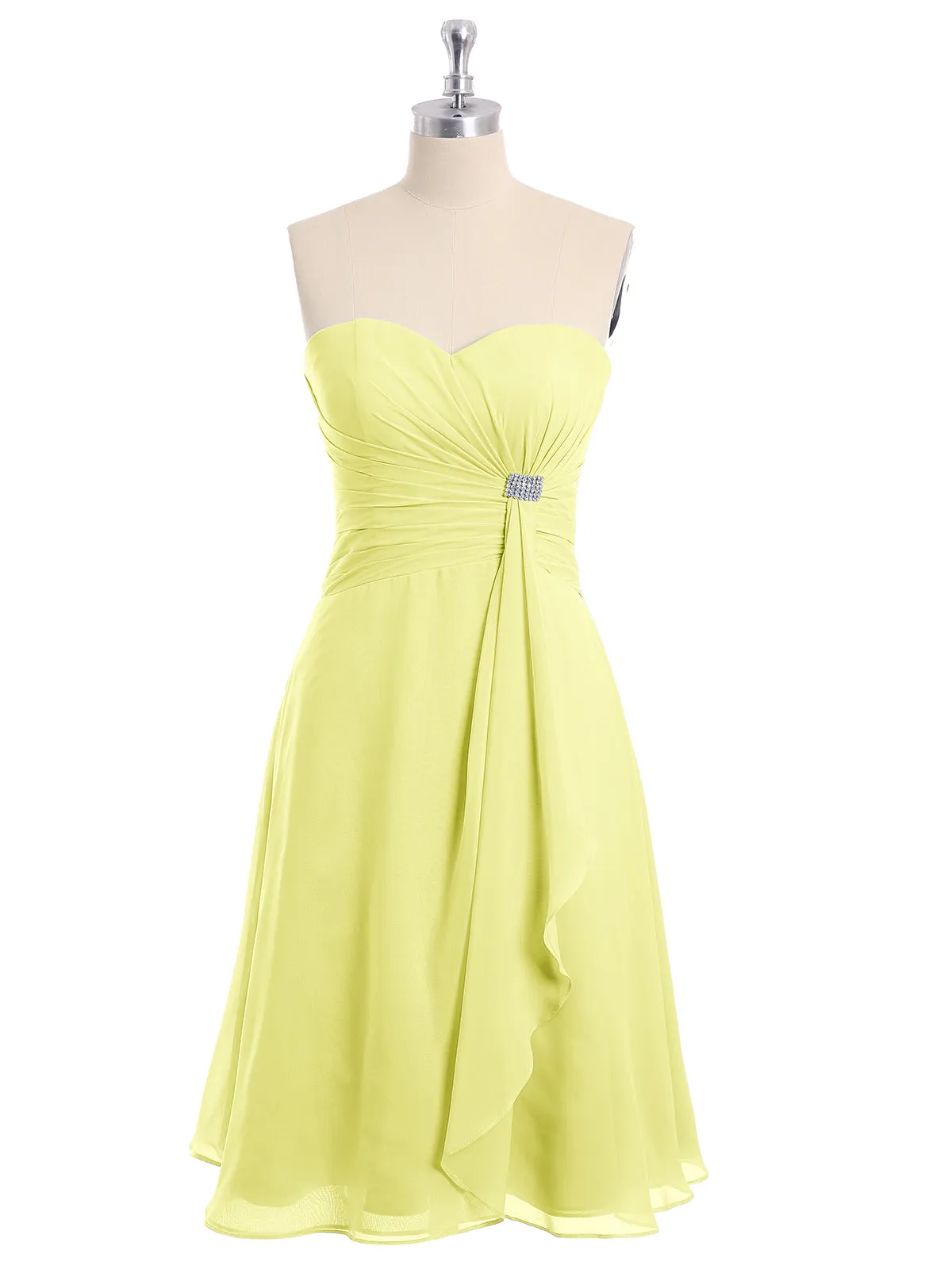 Knee Length Chiffon Dress with Sweetheart Neck-Daffodil Plus Size