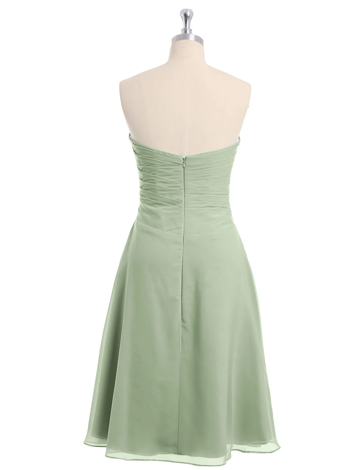 Knee Length Chiffon Dress with Sweetheart Neck-Dusty Sage Plus Size