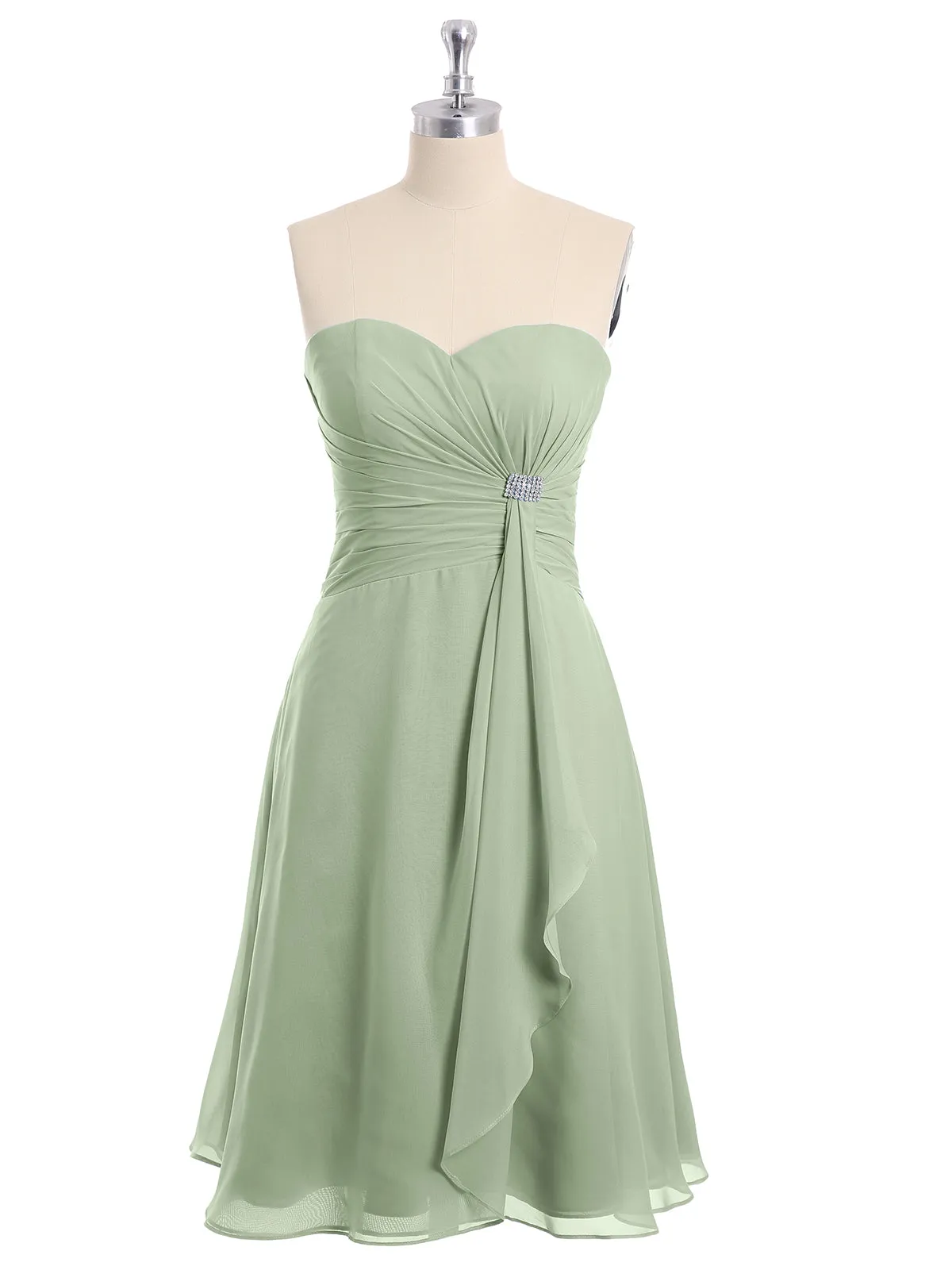 Knee Length Chiffon Dress with Sweetheart Neck-Dusty Sage Plus Size