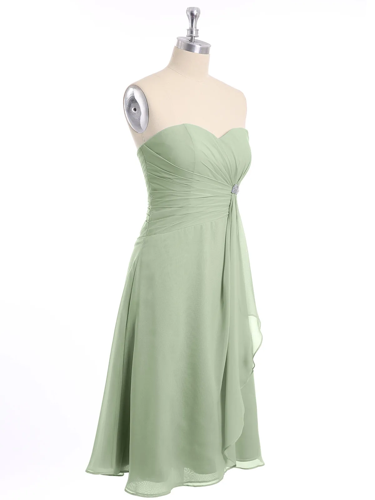 Knee Length Chiffon Dress with Sweetheart Neck-Dusty Sage Plus Size