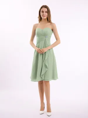 Knee Length Chiffon Dress with Sweetheart Neck-Dusty Sage