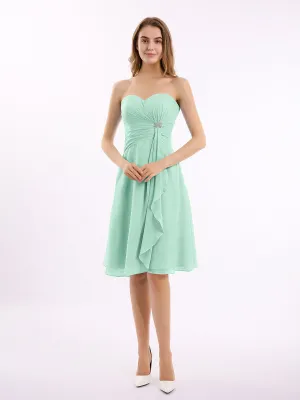 Knee Length Chiffon Dress with Sweetheart Neck-Mint Green Plus Size