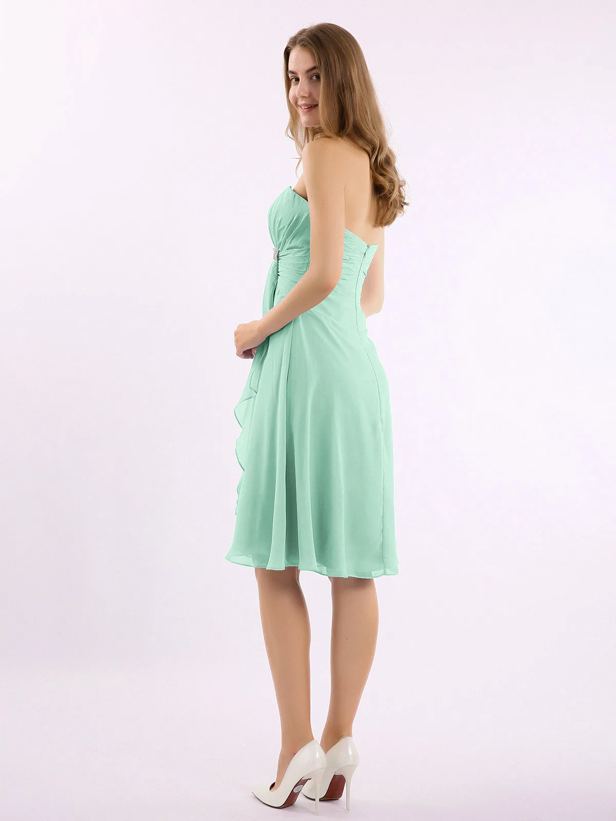 Knee Length Chiffon Dress with Sweetheart Neck-Mint Green Plus Size