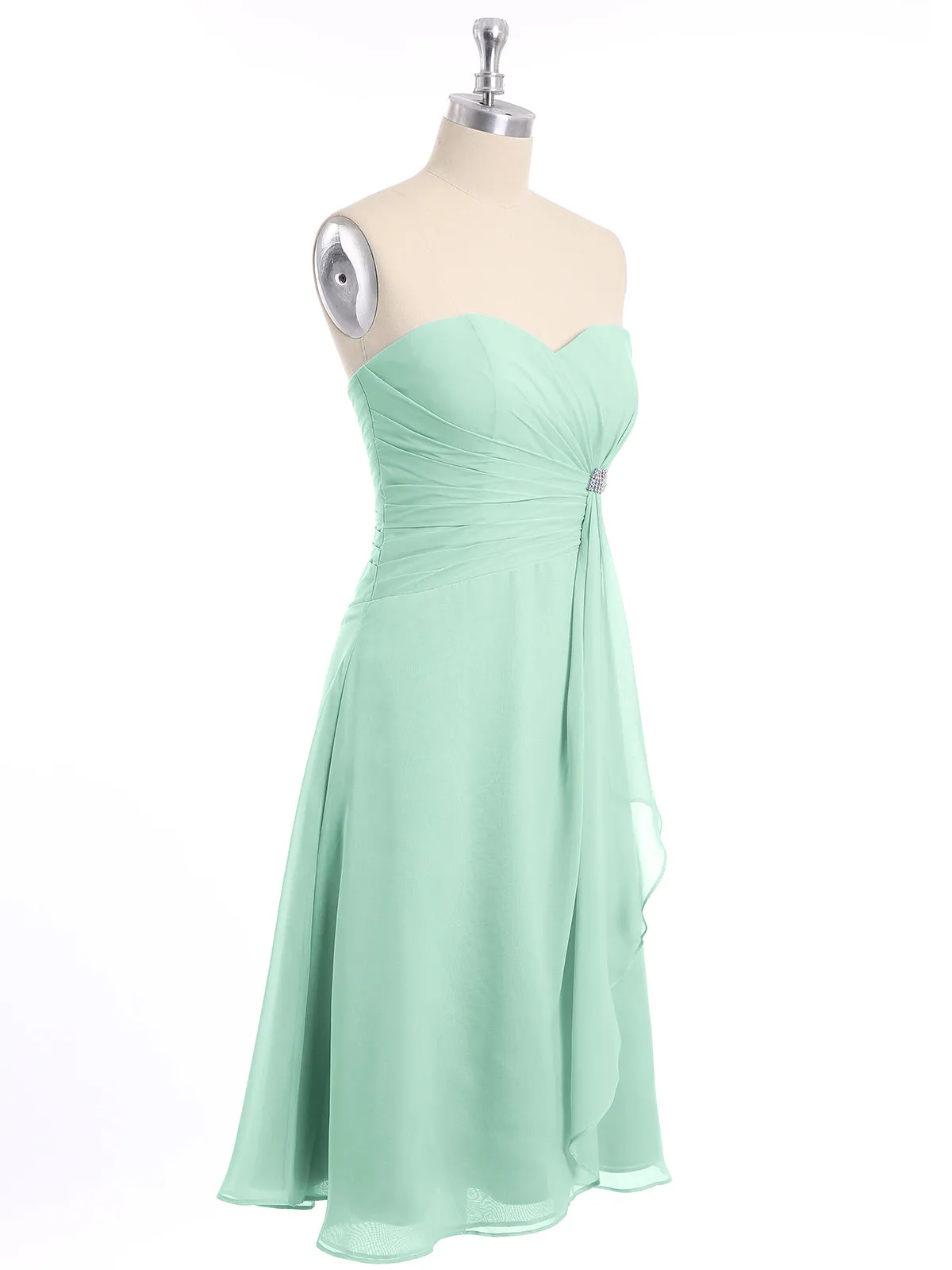 Knee Length Chiffon Dress with Sweetheart Neck-Mint Green Plus Size