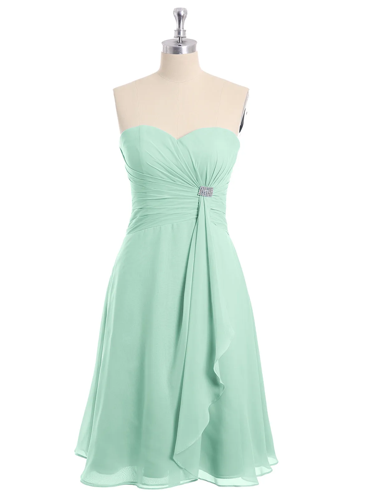 Knee Length Chiffon Dress with Sweetheart Neck-Mint Green Plus Size