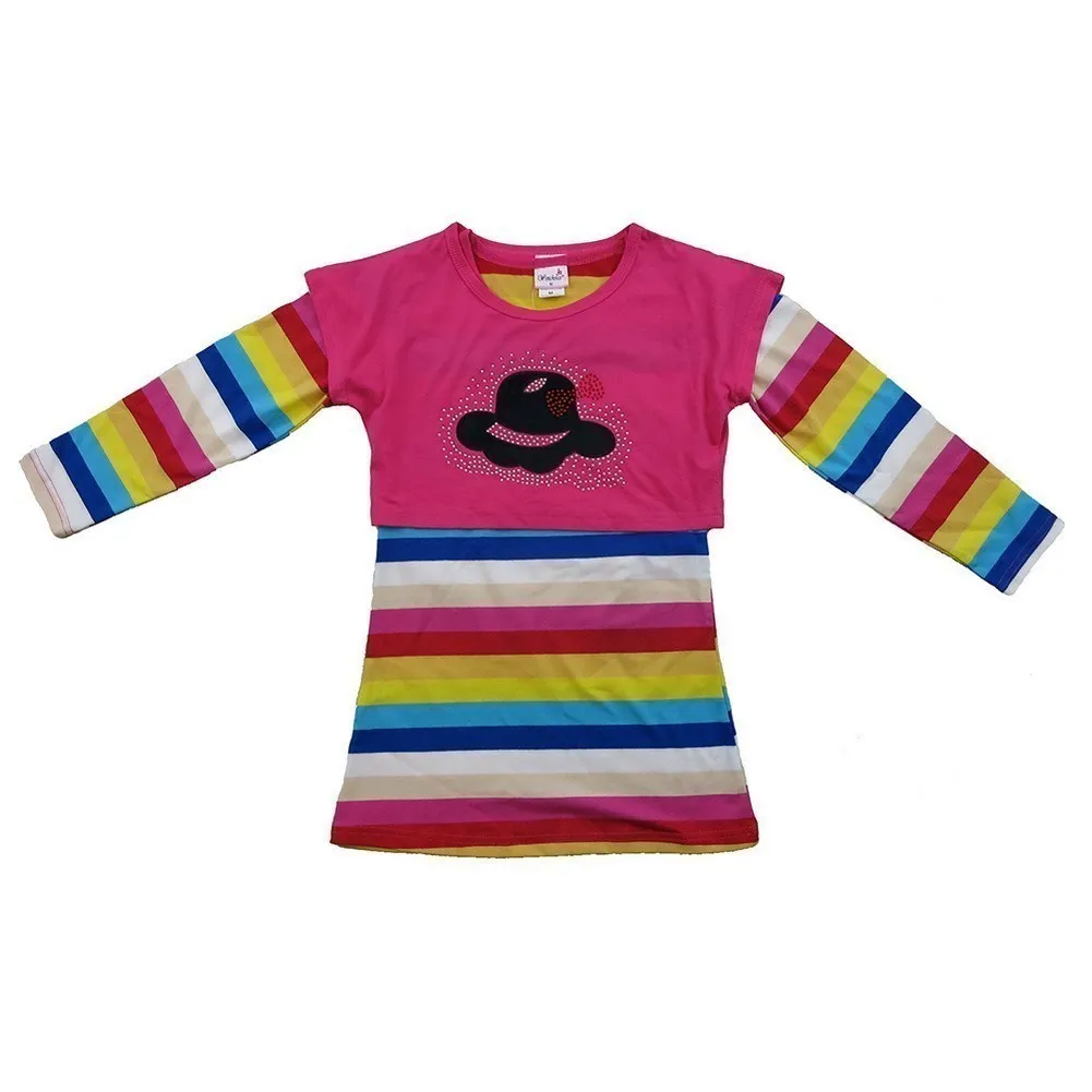 Little Girls Multi Color Rainbow Stripes Long Sleeves Dress 24M-8