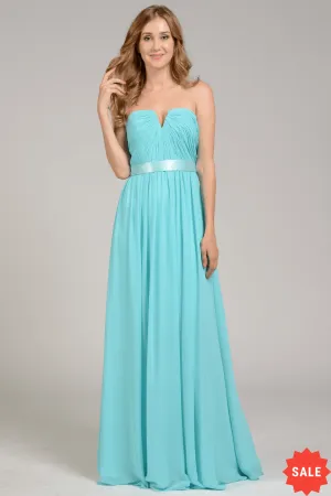 Long Strapless Chiffon Dress with V Notch by Poly USA 7164