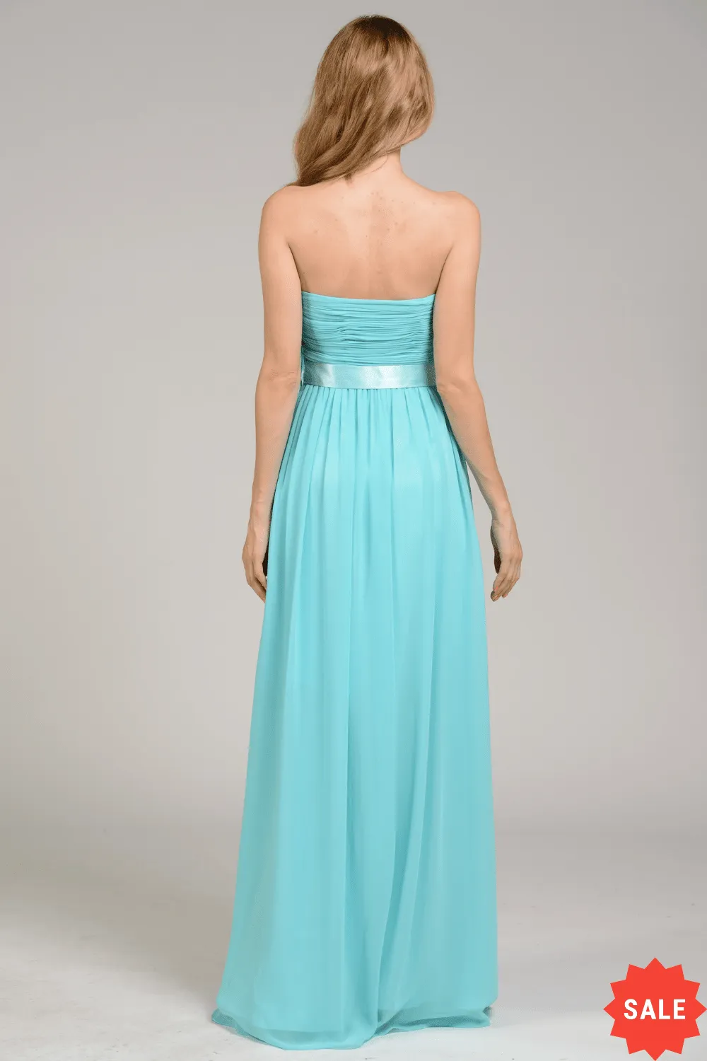 Long Strapless Chiffon Dress with V Notch by Poly USA 7164