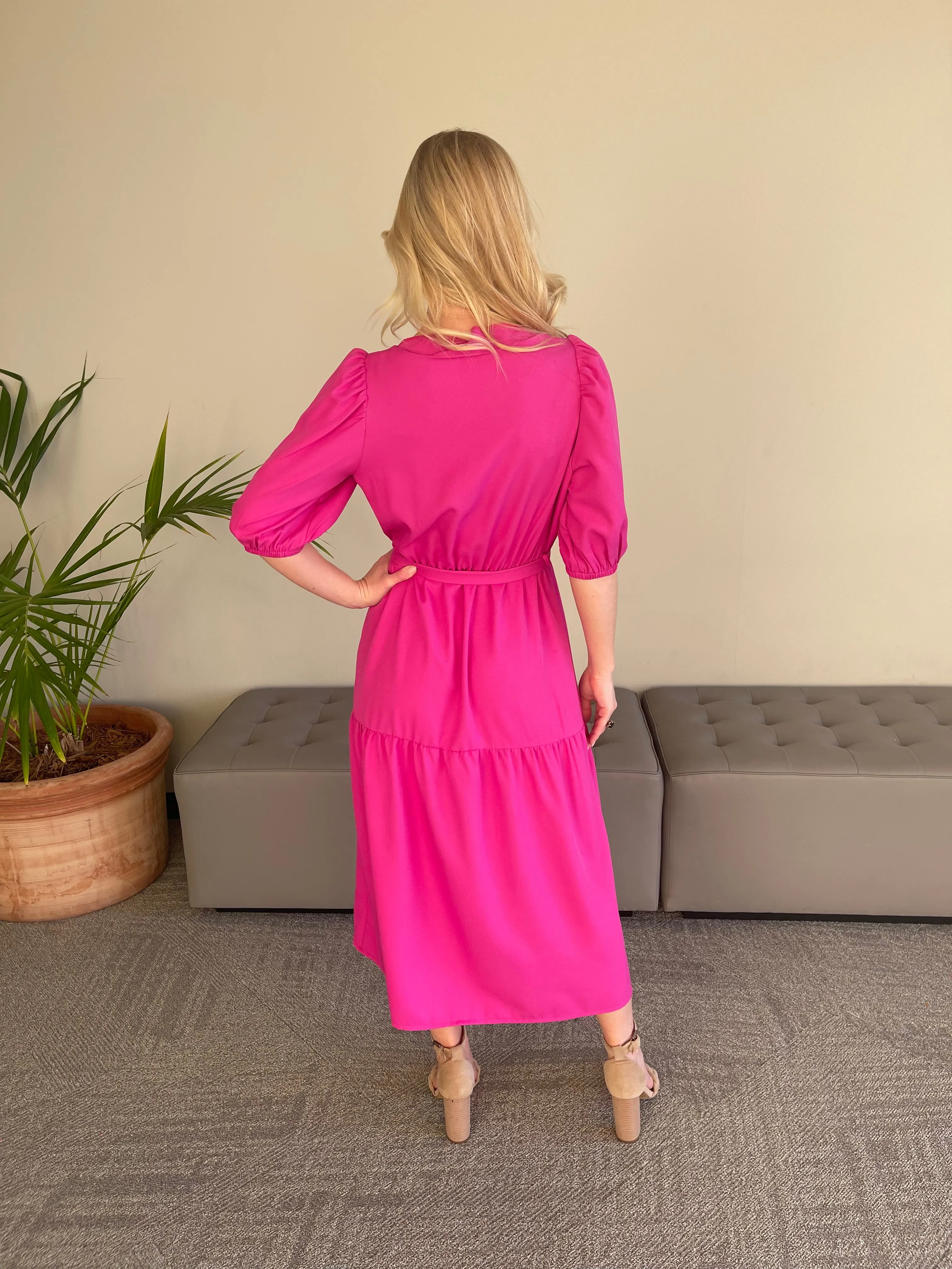 Lydia Tiered Midi Dress - Pink