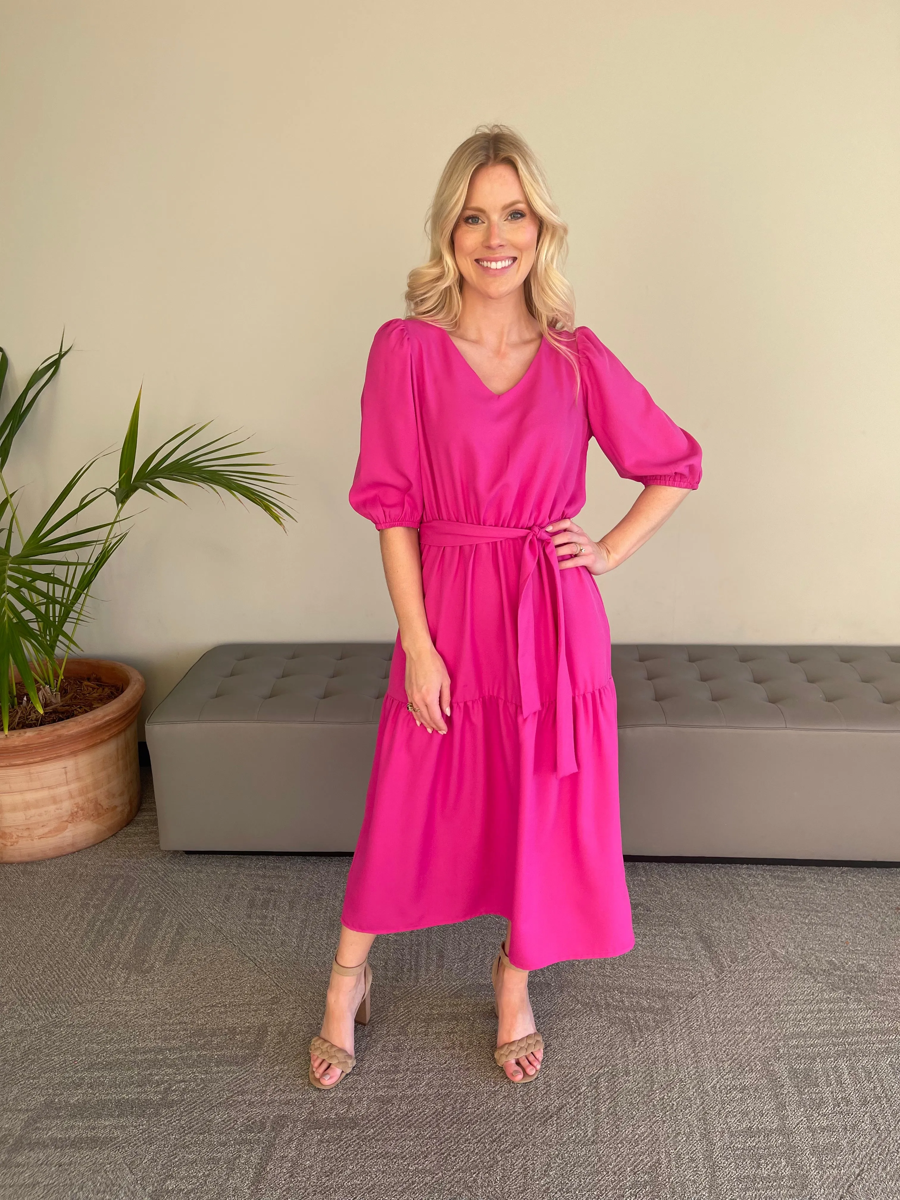 Lydia Tiered Midi Dress - Pink