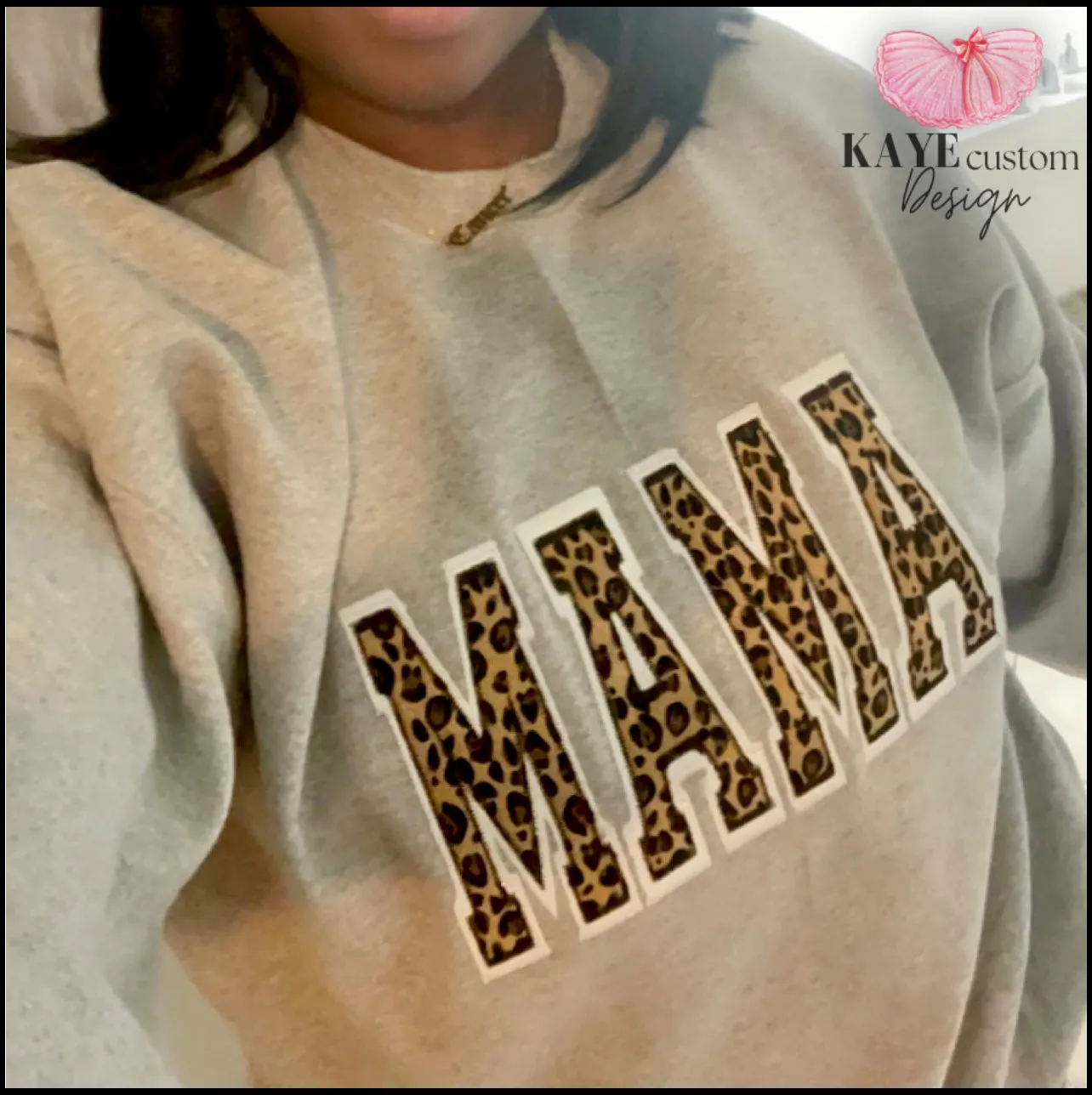 Mama Embroidered Leopard Print Applique Sweatshirt | Simple Mama Pullover, Gift for Mom, Personalized Cheetah Mama Shirt