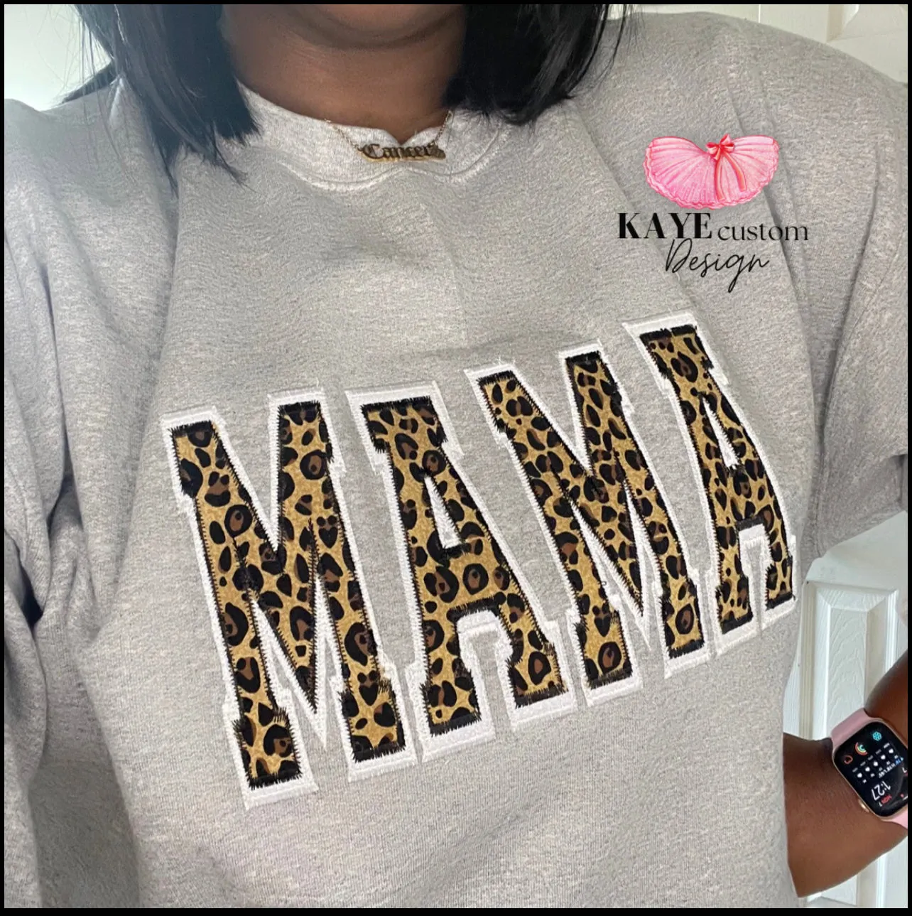 Mama Embroidered Leopard Print Applique Sweatshirt | Simple Mama Pullover, Gift for Mom, Personalized Cheetah Mama Shirt