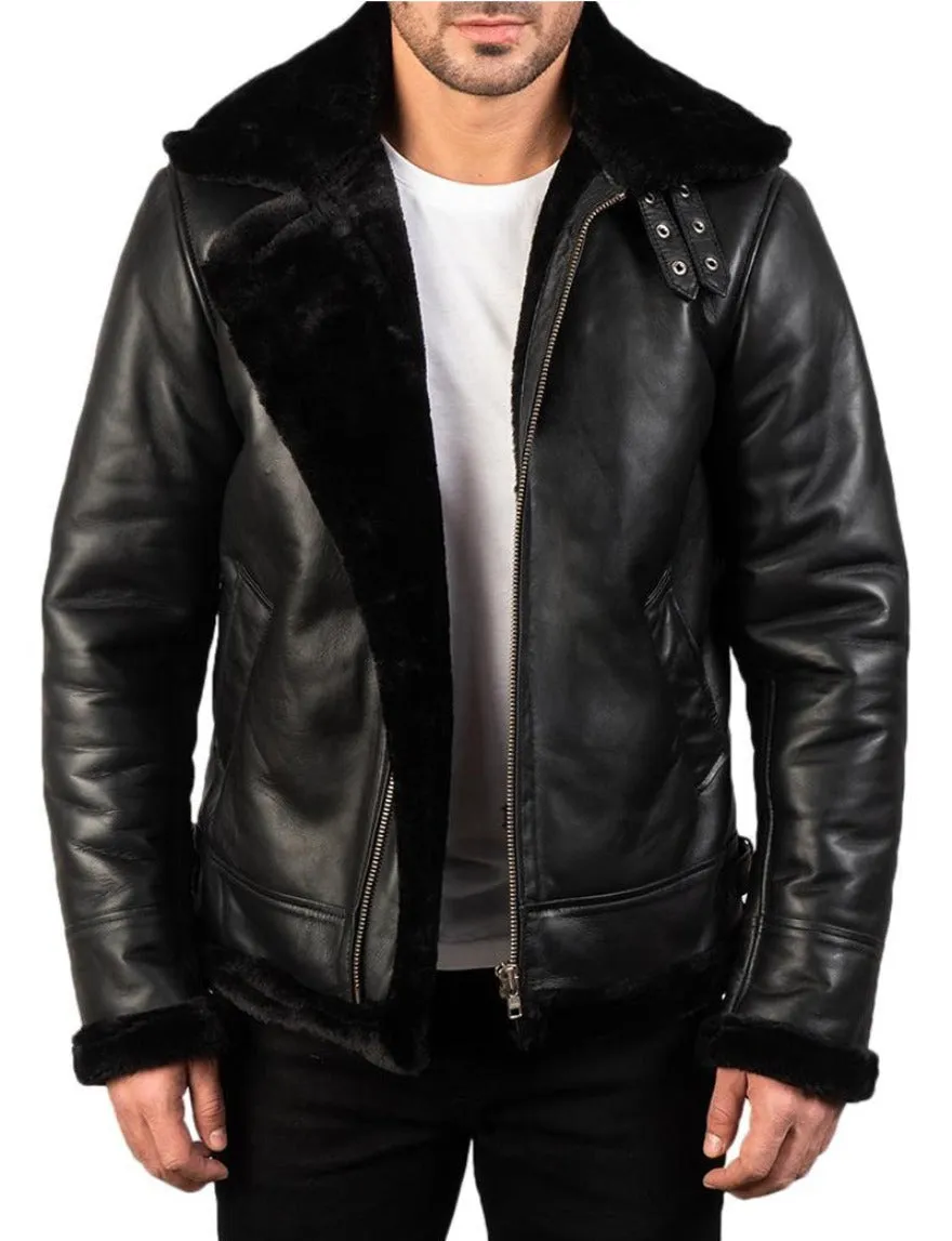 Men's Black Leather Shearling Jacket