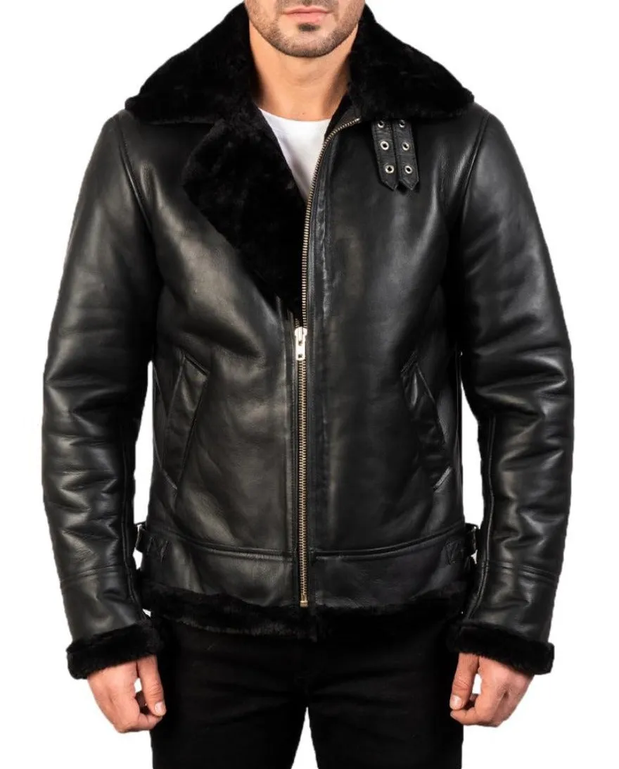 Men's Black Leather Shearling Jacket