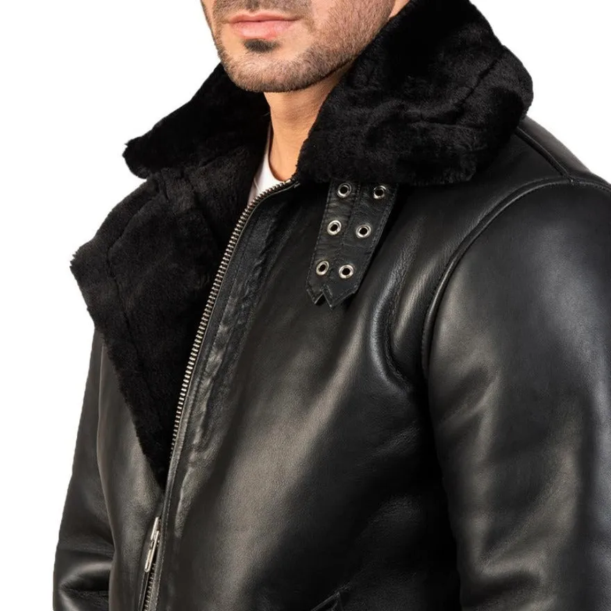 Men's Black Leather Shearling Jacket