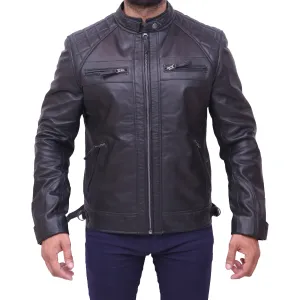 Men's Cafe Racer Vintage Motorcycle Sheepskin Leather Jacket